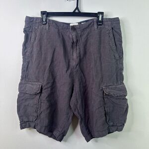 Lucky Brand‎ Linen Cargo Shorts Mens 38 Gray 100% Linen Relaxed Fit Beach Preppy